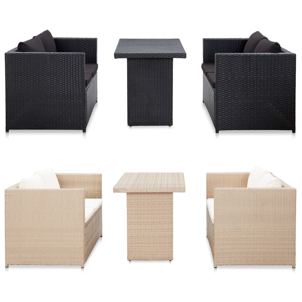 vidaXL 3 Piece Patio Lounge Set with Cushions Poly Rattan Black-1