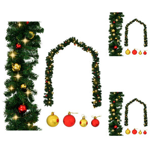 vidaXL Christmas Garland Artificial Garland with Baubles and LED Lights Green-2