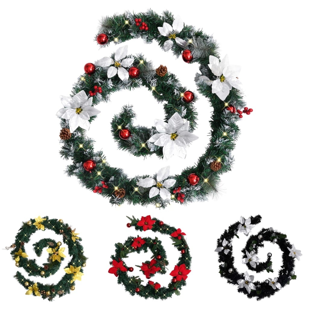 vidaXL Christmas Garland Holiday Artificial Xmas Garland with LED Lights PVC-7