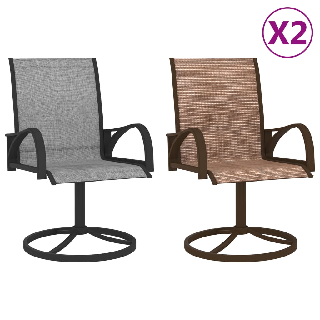 vidaXL 2x Garden Swivel Chairs Textilene and Steel Lounge Seat Gray/Brown-10