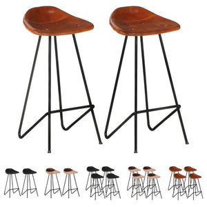 vidaXL Bar Stools 2 pcs Black Real Leather-1