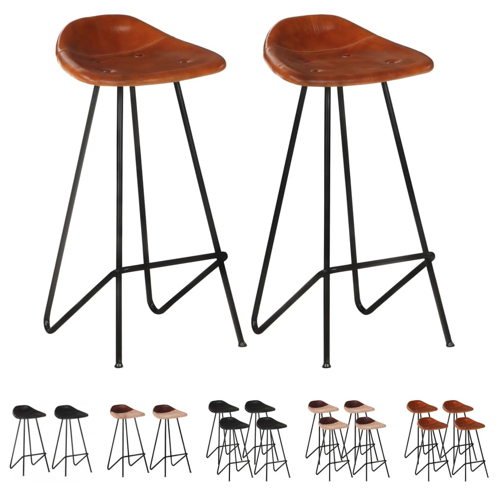 vidaXL Bar Stools 4 pcs Black Real Leather-2