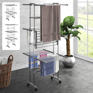 vidaXL Clothes Hanger Foldable Clothes Drying Rack Stand with Wheels Silver-2