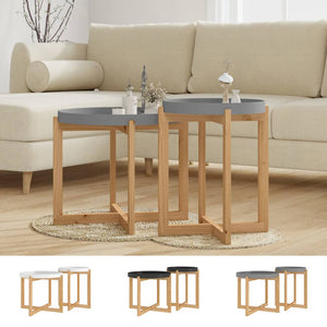 vidaXL Coffee Table 2 pcs Round End Table Accent Sofa Table Solid Wood Pine-12