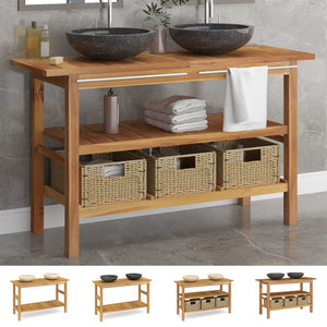 vidaXL Bathroom Vanity Cabinet with Black Marble Sinks Solid Wood Teak-2