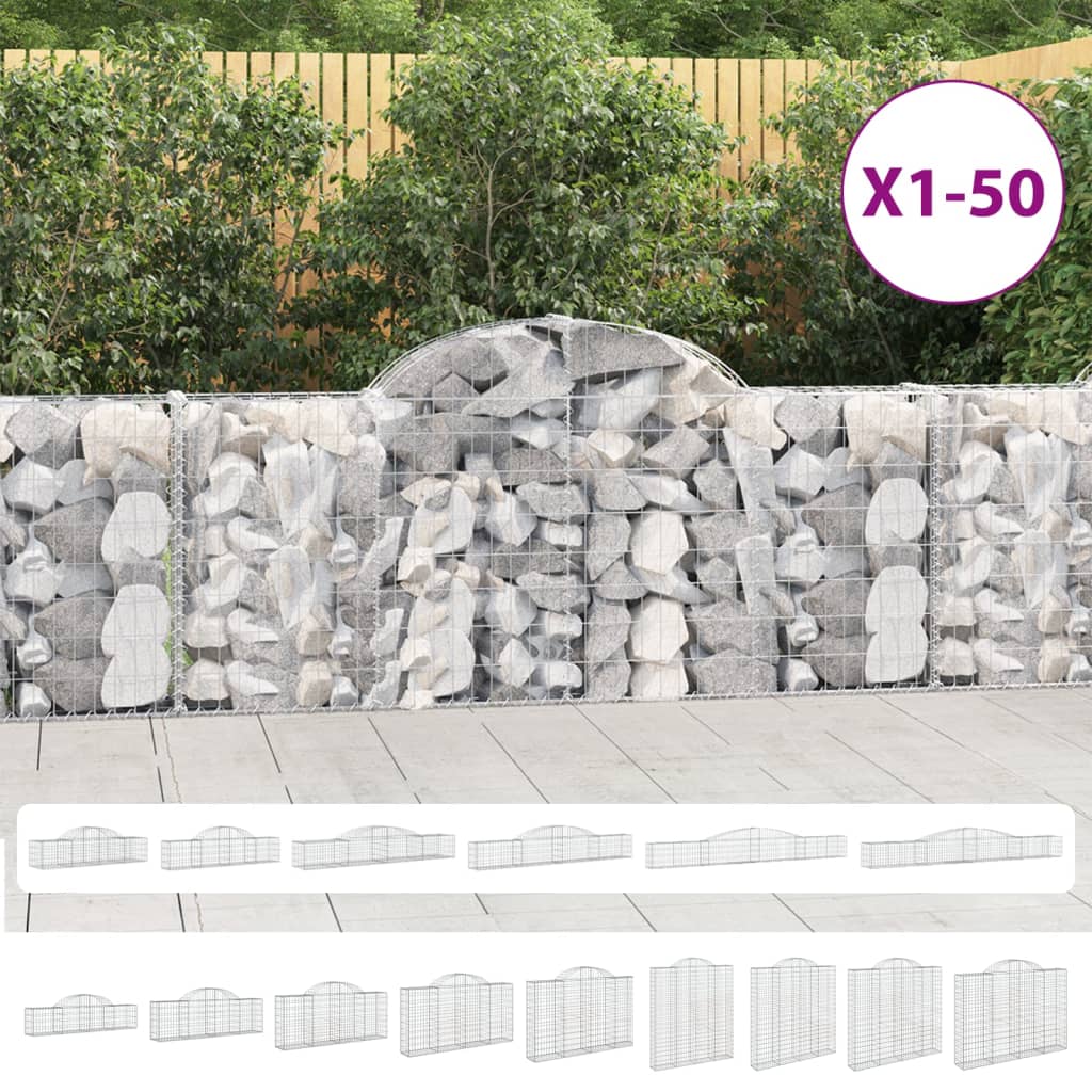 vidaXL Arched Gabion Baskets 3 pcs 118.1"x11.8"x39.4"/47.2" Galvanized Iron-1