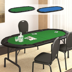 vidaXL 10-Player Folding Poker Tabletop Oval Card Gaming Table Blue/Green-8