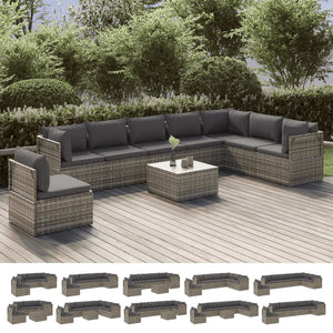 vidaXL 6 Piece Patio Lounge Set with Cushions Gray Poly Rattan-0