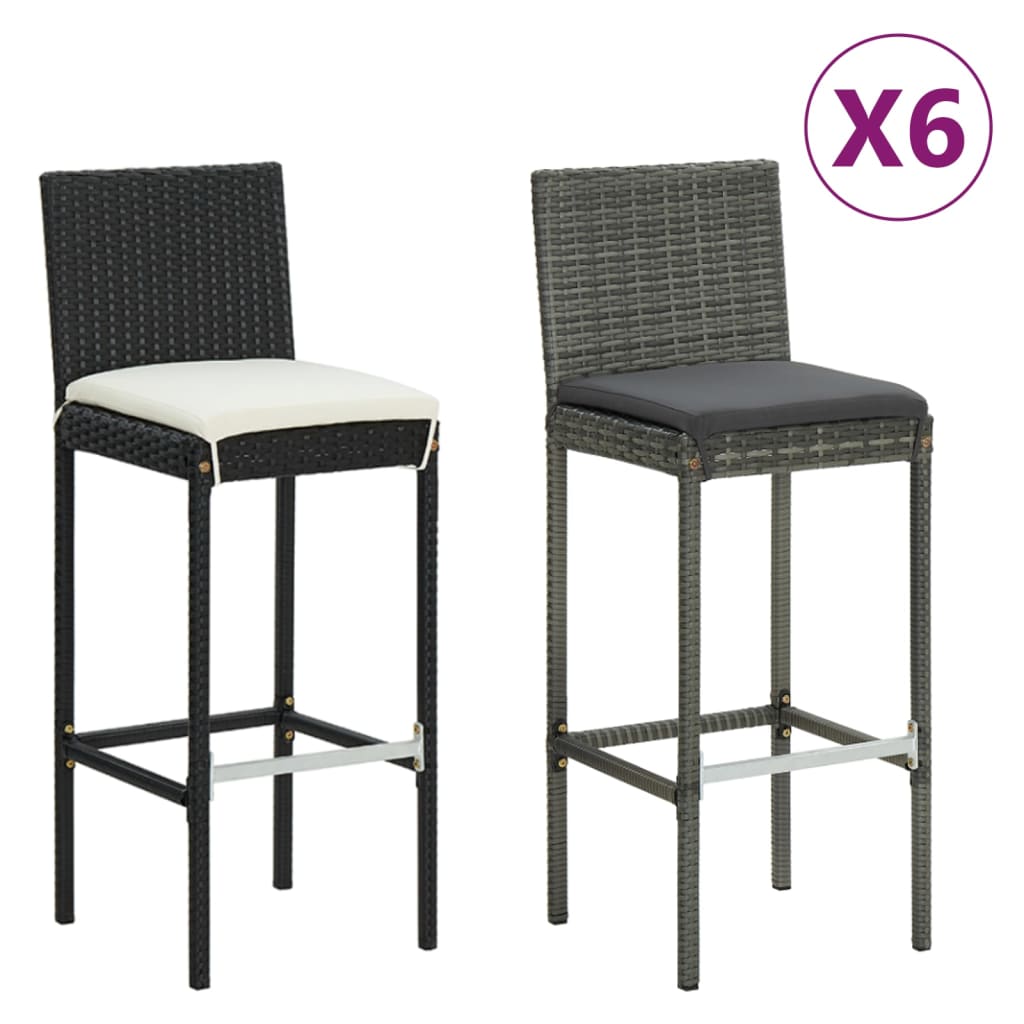 vidaXL Bar Stool 6 Pcs Counter Height Bar Stool with Cushions Poly Rattan-5