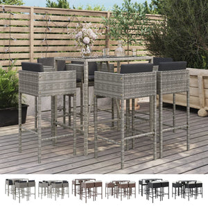 vidaXL Patio Bar Set Outdoor Wicker Table and Stool with Cushions Poly Rattan-8