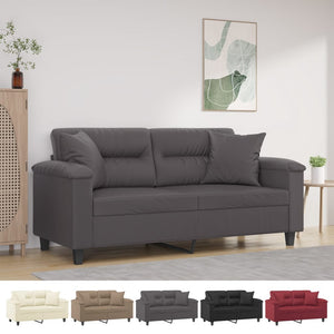 vidaXL 2-Seater Sofa with Throw Pillows Loveseat Couch Black Faux Leather-3