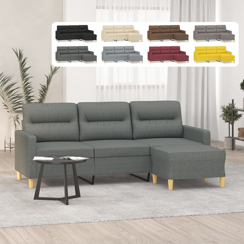 vidaXL 3-Seater Sofa with Footstool Dark Gray 70.9" Fabric-7