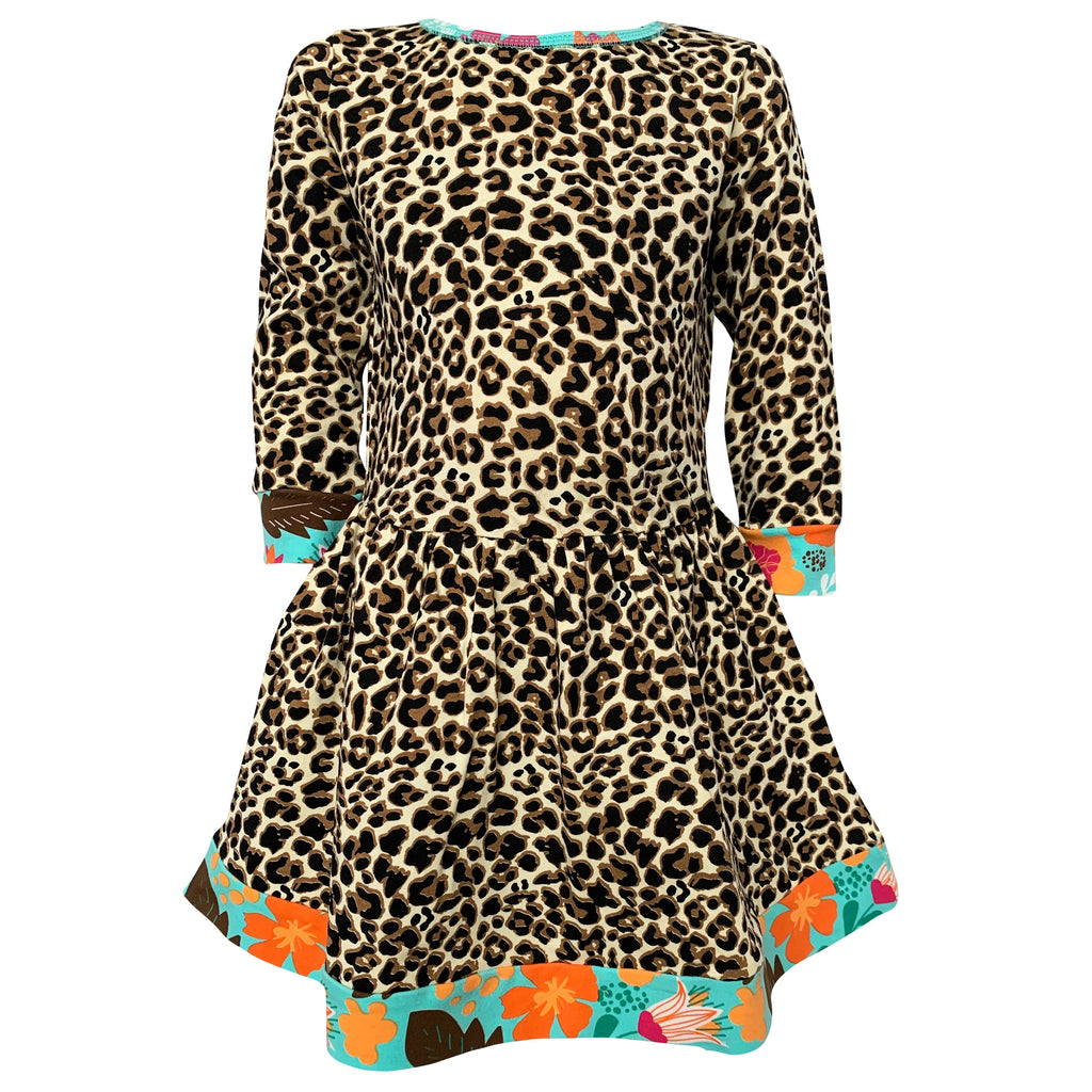 Little & Big Girls Long Sleeve Leopard Rose Fall Floral Dress Boutique Sizes 2/3T - 9/10 - 99fab 