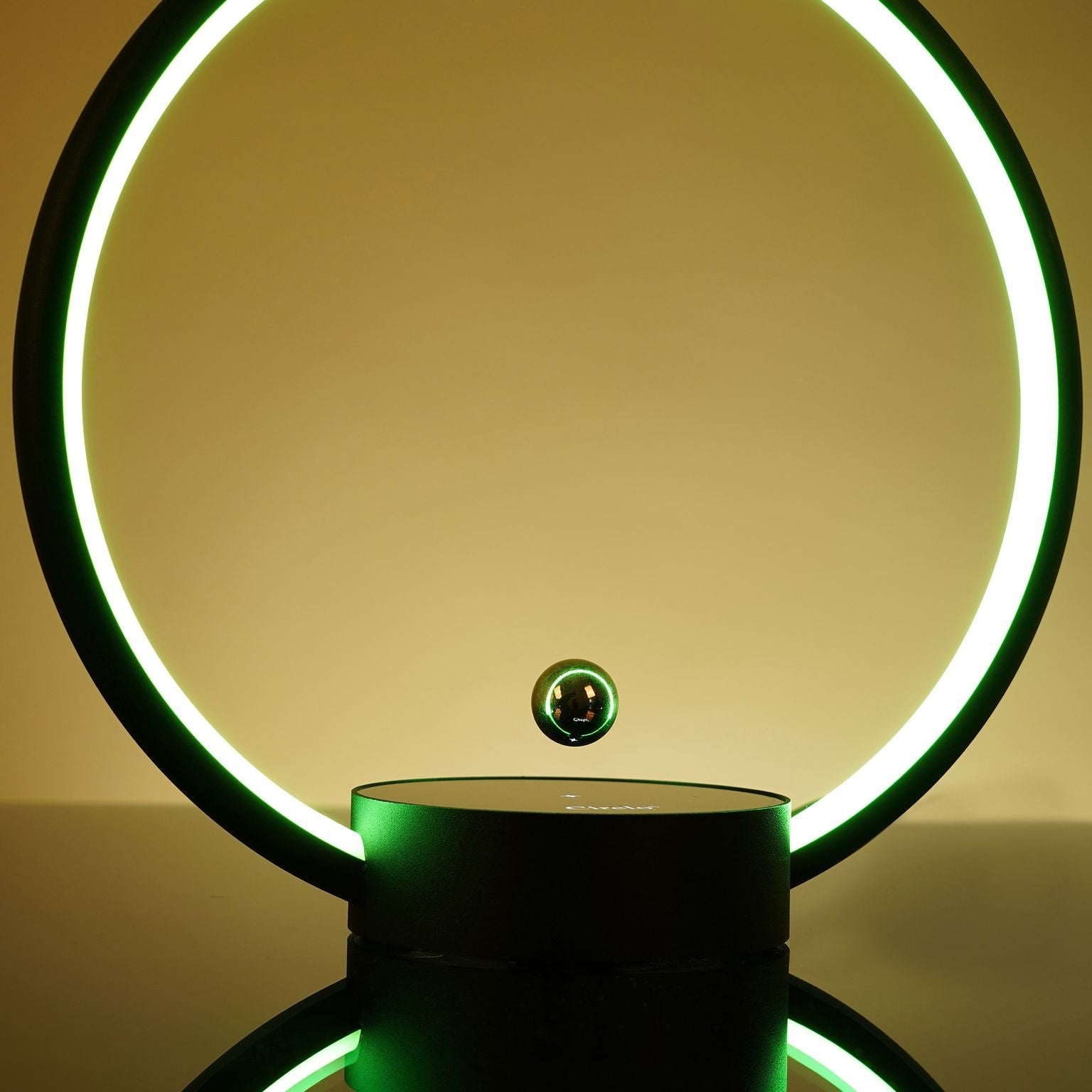 Modern Circle Table Lamp in Aluminum alloy with Dimmable Touch Control for Reading, Bedroom & Office, Black, Wood & White