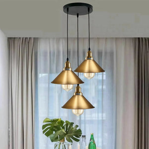 Yellow Brass Industrial 3-Light Hanging Pendant Light Light Fixture Cone Shade~1518